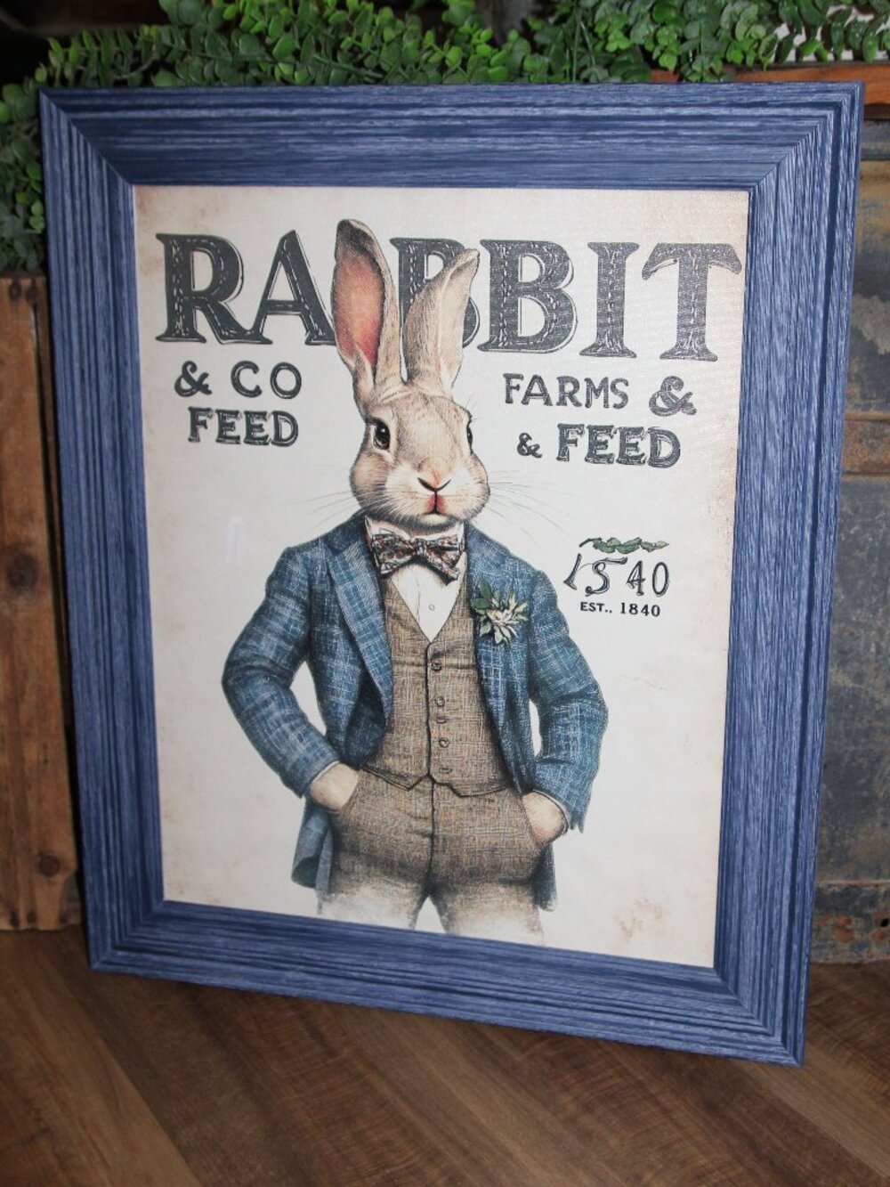 NEW Lrg French Country Farmhouse RABBIT FEED Gentleman Bunny Wall Decor Picture